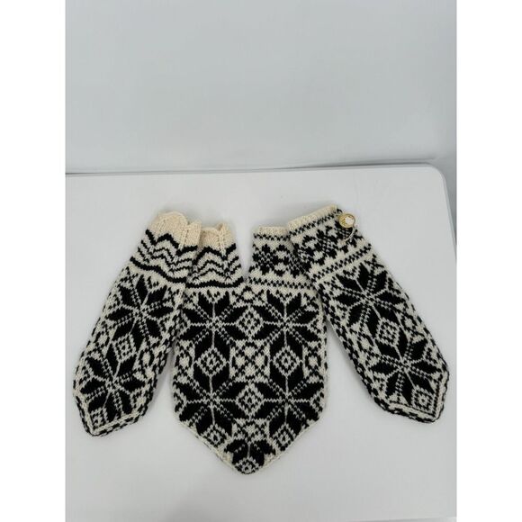 Selbu Vintage Norwegian Couple Mittens Medium/Large Black Ivory Nordic Wool CUTE - Picture 4 of 6